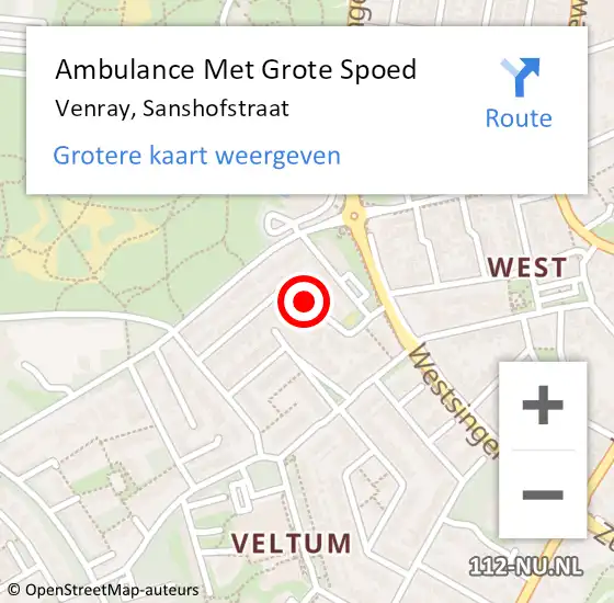 Locatie op kaart van de 112 melding: Ambulance Met Grote Spoed Naar Venray, Sanshofstraat op 4 januari 2014 09:36
