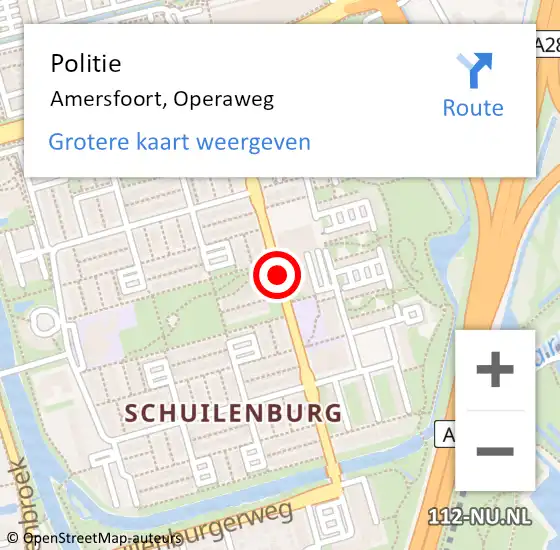 Locatie op kaart van de 112 melding: Politie Amersfoort, Operaweg op 12 december 2016 17:50