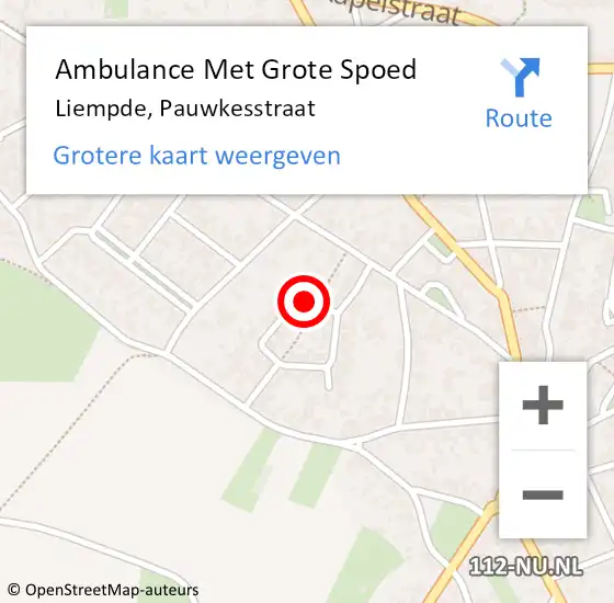 Locatie op kaart van de 112 melding: Ambulance Met Grote Spoed Naar Liempde, Pauwkesstraat op 12 december 2016 20:28