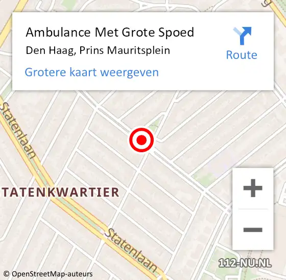 Locatie op kaart van de 112 melding: Ambulance Met Grote Spoed Naar Den Haag, Prins Mauritsplein op 12 december 2016 21:02