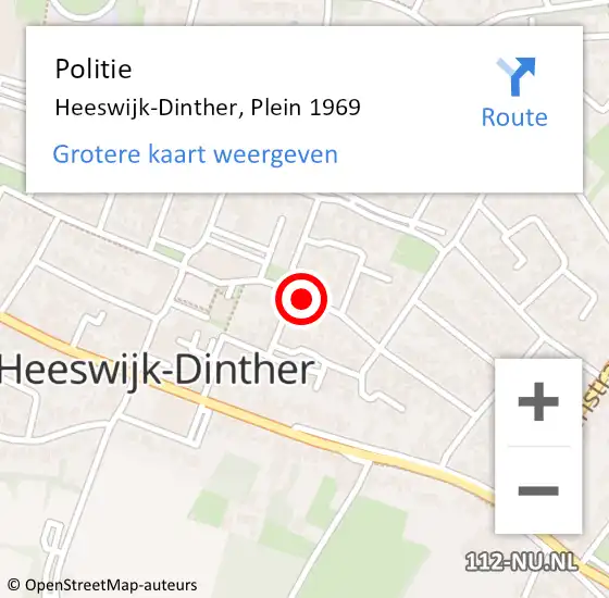 Locatie op kaart van de 112 melding: Politie Heeswijk-Dinther, Plein 1969 op 12 december 2016 21:04