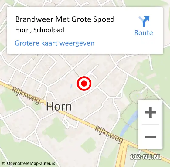 Locatie op kaart van de 112 melding: Brandweer Met Grote Spoed Naar Horn, Schoolpad op 12 december 2016 21:20