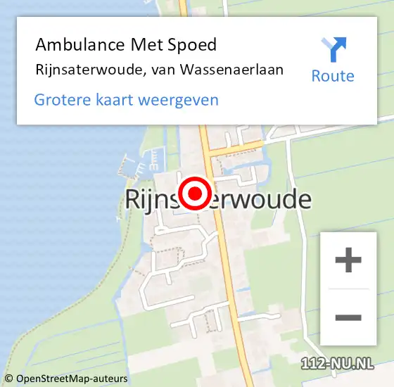 Locatie op kaart van de 112 melding: Ambulance Met Spoed Naar Rijnsaterwoude, van Wassenaerlaan op 12 december 2016 21:41