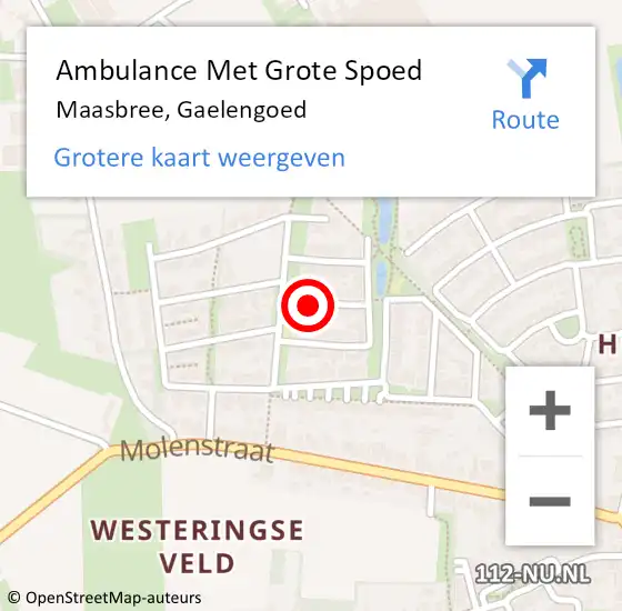 Locatie op kaart van de 112 melding: Ambulance Met Grote Spoed Naar Maasbree, Gaelengoed op 12 december 2016 22:01