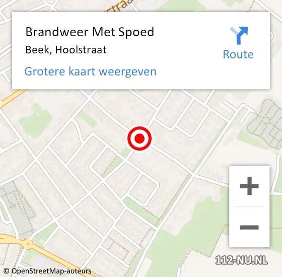 Locatie op kaart van de 112 melding: Brandweer Met Spoed Naar Beek, Hoolstraat op 12 december 2016 22:28