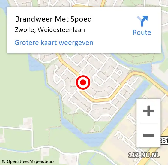 Locatie op kaart van de 112 melding: Brandweer Met Spoed Naar Zwolle, Weidesteenlaan op 13 december 2016 02:08