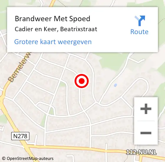 Locatie op kaart van de 112 melding: Brandweer Met Spoed Naar Cadier en Keer, Beatrixstraat op 13 december 2016 02:56