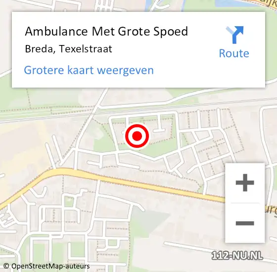 Locatie op kaart van de 112 melding: Ambulance Met Grote Spoed Naar Breda, Texelstraat op 13 december 2016 03:30