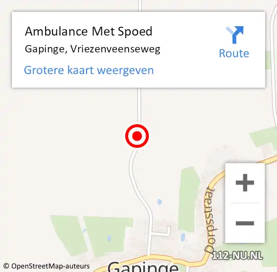 Locatie op kaart van de 112 melding: Ambulance Met Spoed Naar Gapinge, Vriezenveenseweg op 13 december 2016 04:34