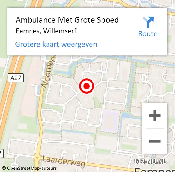 Locatie op kaart van de 112 melding: Ambulance Met Grote Spoed Naar Eemnes, Willemserf op 13 december 2016 08:05