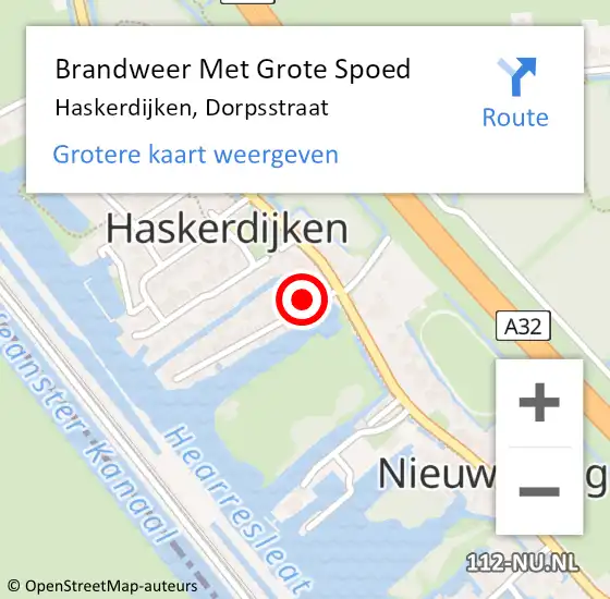 Locatie op kaart van de 112 melding: Brandweer Met Grote Spoed Naar Haskerdijken, Dorpsstraat op 13 december 2016 10:14