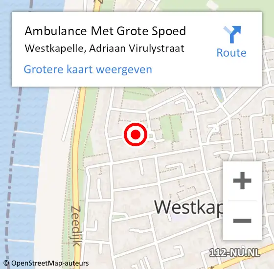 Locatie op kaart van de 112 melding: Ambulance Met Grote Spoed Naar Westkapelle, Adriaan Virulystraat op 13 december 2016 11:55