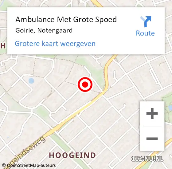 Locatie op kaart van de 112 melding: Ambulance Met Grote Spoed Naar Goirle, Notengaard op 13 december 2016 12:57