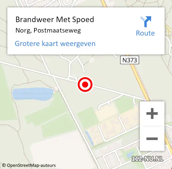 Locatie op kaart van de 112 melding: Brandweer Met Spoed Naar Norg, Postmaatseweg op 13 december 2016 13:18