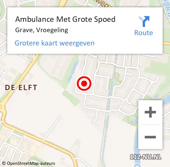 Locatie op kaart van de 112 melding: Ambulance Met Grote Spoed Naar Grave, Vroegeling op 13 december 2016 14:59