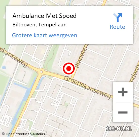 Locatie op kaart van de 112 melding: Ambulance Met Spoed Naar Bilthoven, Tempellaan op 13 december 2016 15:29