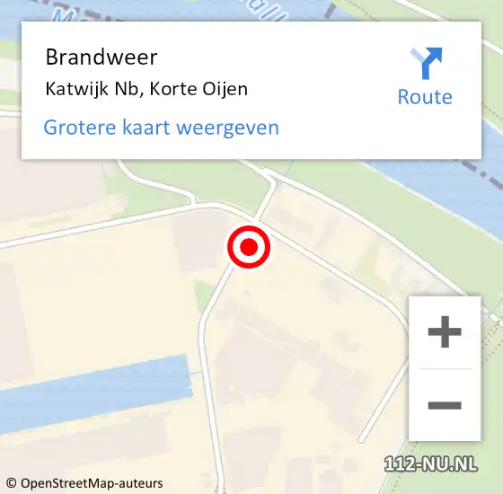 Locatie op kaart van de 112 melding: Brandweer Katwijk Nb, Korte Oijen op 13 december 2016 15:43