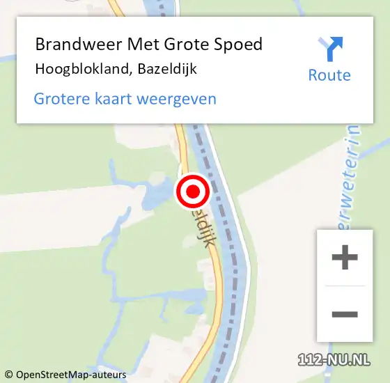 Locatie op kaart van de 112 melding: Brandweer Met Grote Spoed Naar Hoogblokland, Bazeldijk op 13 december 2016 15:53