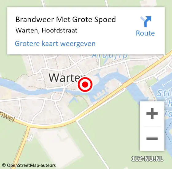 Locatie op kaart van de 112 melding: Brandweer Met Grote Spoed Naar Warten, Hoofdstraat op 13 december 2016 16:23