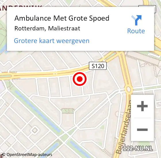 Locatie op kaart van de 112 melding: Ambulance Met Grote Spoed Naar Rotterdam, Maliestraat op 13 december 2016 17:16