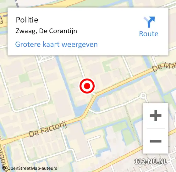 Locatie op kaart van de 112 melding: Politie Zwaag, De Corantijn op 13 december 2016 17:25