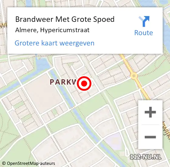 Locatie op kaart van de 112 melding: Brandweer Met Grote Spoed Naar Almere, Hypericumstraat op 13 december 2016 17:40