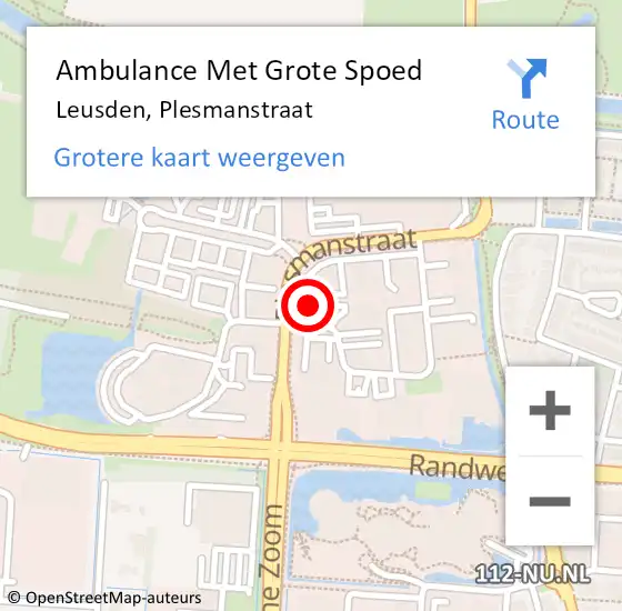 Locatie op kaart van de 112 melding: Ambulance Met Grote Spoed Naar Leusden, Plesmanstraat op 13 december 2016 17:57