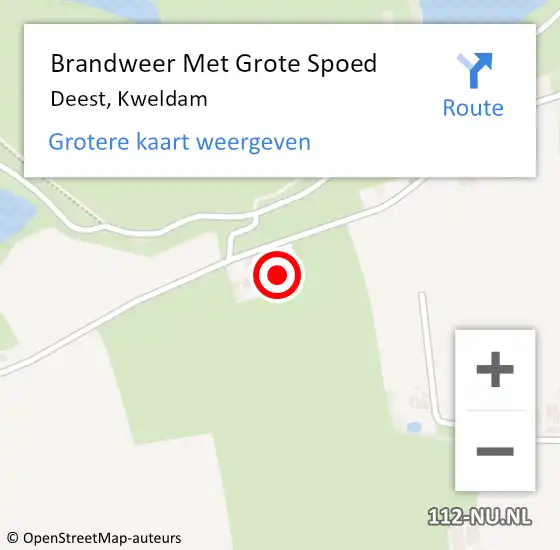 Locatie op kaart van de 112 melding: Brandweer Met Grote Spoed Naar Deest, Kweldam op 13 december 2016 19:55