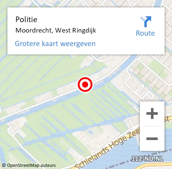 Locatie op kaart van de 112 melding: Politie Moordrecht, West Ringdijk op 13 december 2016 20:35