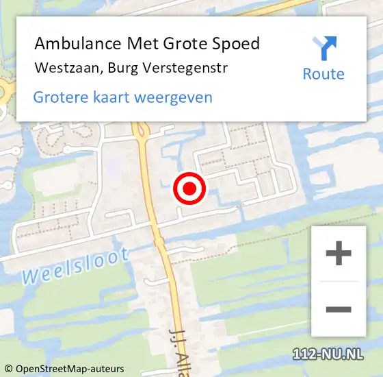 Locatie op kaart van de 112 melding: Ambulance Met Grote Spoed Naar Westzaan, Burg Verstegenstr op 13 december 2016 20:49