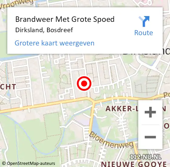 Locatie op kaart van de 112 melding: Brandweer Met Grote Spoed Naar Dirksland, Bosdreef op 13 december 2016 21:03