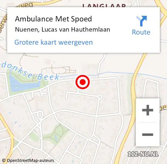 Locatie op kaart van de 112 melding: Ambulance Met Spoed Naar Nuenen, Lucas van Hauthemlaan op 13 december 2016 21:50