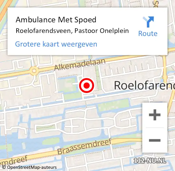 Locatie op kaart van de 112 melding: Ambulance Met Spoed Naar Roelofarendsveen, Pastoor Onelplein op 13 december 2016 22:29