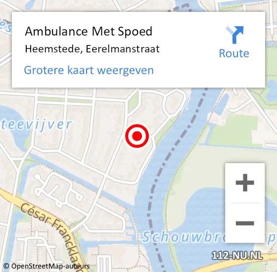 Locatie op kaart van de 112 melding: Ambulance Met Spoed Naar Heemstede, Eerelmanstraat op 13 december 2016 22:57