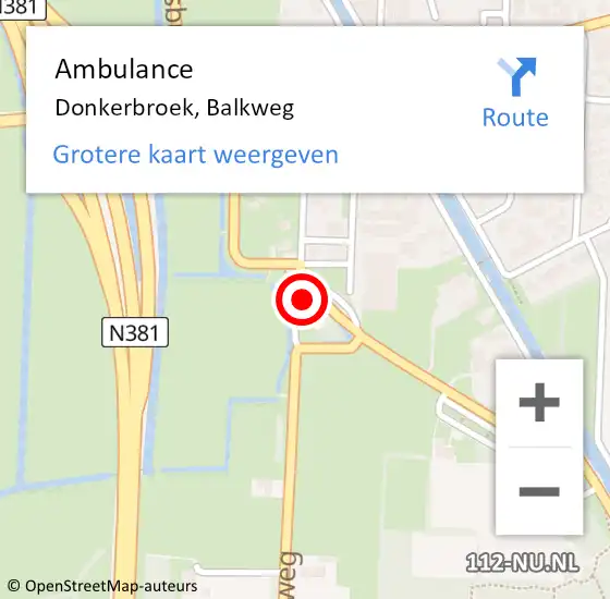Locatie op kaart van de 112 melding: Ambulance Donkerbroek, Balkweg op 14 december 2016 00:35