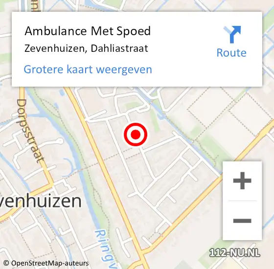 Locatie op kaart van de 112 melding: Ambulance Met Spoed Naar Zevenhuizen, Dahliastraat op 14 december 2016 05:30