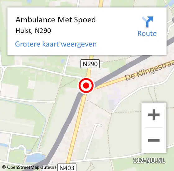 Locatie op kaart van de 112 melding: Ambulance Met Spoed Naar Hulst, N290 op 14 december 2016 05:52