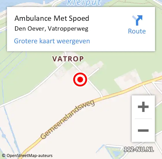 Locatie op kaart van de 112 melding: Ambulance Met Spoed Naar Den Oever, Vatropperweg op 14 december 2016 07:34