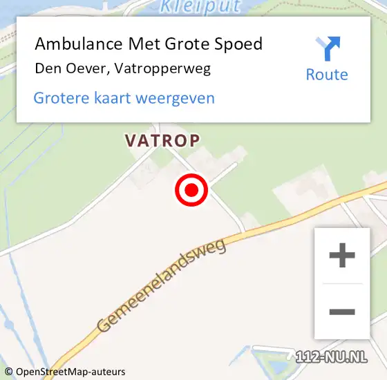 Locatie op kaart van de 112 melding: Ambulance Met Grote Spoed Naar Den Oever, Vatropperweg op 14 december 2016 07:35