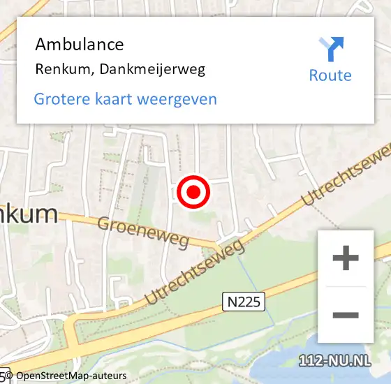 Locatie op kaart van de 112 melding: Ambulance Renkum, Dankmeijerweg op 14 december 2016 09:00