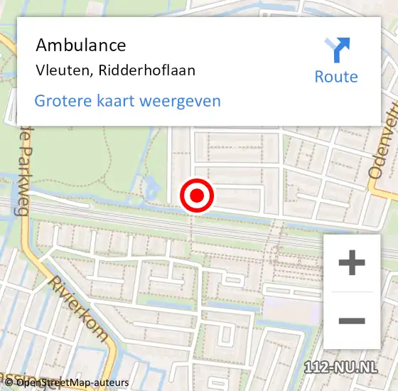 Locatie op kaart van de 112 melding: Ambulance Vleuten, Ridderhoflaan op 14 december 2016 09:05