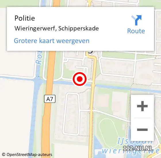 Locatie op kaart van de 112 melding: Politie Wieringerwerf, Schipperskade op 14 december 2016 09:20