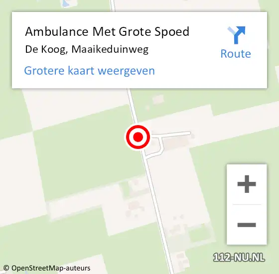 Locatie op kaart van de 112 melding: Ambulance Met Grote Spoed Naar De Koog, Maaikeduinweg op 14 december 2016 09:50