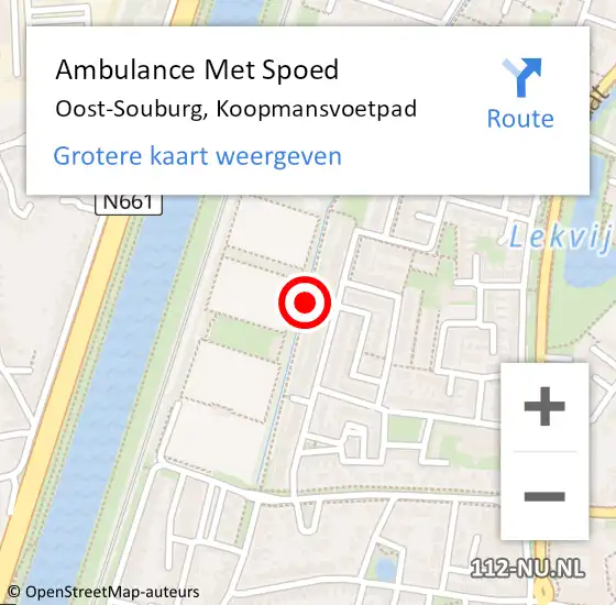 Locatie op kaart van de 112 melding: Ambulance Met Spoed Naar Oost-Souburg, Koopmansvoetpad op 14 december 2016 11:04