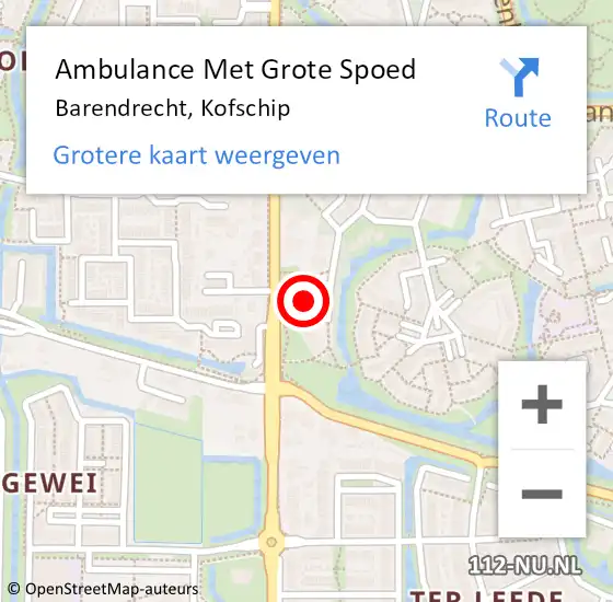 Locatie op kaart van de 112 melding: Ambulance Met Grote Spoed Naar Barendrecht, Kofschip op 14 december 2016 12:46