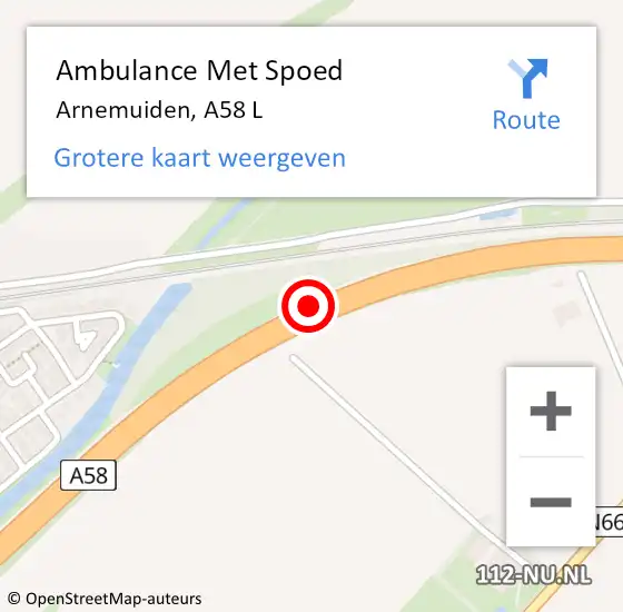 Locatie op kaart van de 112 melding: Ambulance Met Spoed Naar Arnemuiden, A58 L op 14 december 2016 14:09