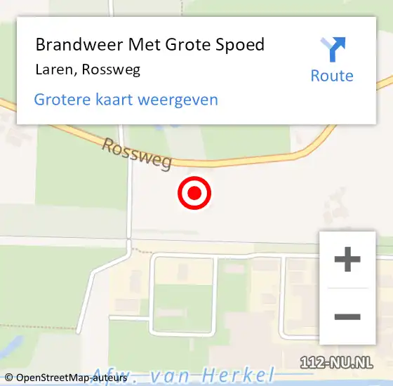 Locatie op kaart van de 112 melding: Brandweer Met Grote Spoed Naar Laren, Rossweg op 14 december 2016 14:33