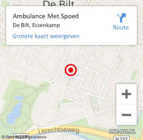 Locatie op kaart van de 112 melding: Ambulance Met Spoed Naar De Bilt, Essenkamp op 14 december 2016 14:37