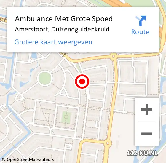 Locatie op kaart van de 112 melding: Ambulance Met Grote Spoed Naar Amersfoort, Duizendguldenkruid op 14 december 2016 14:42