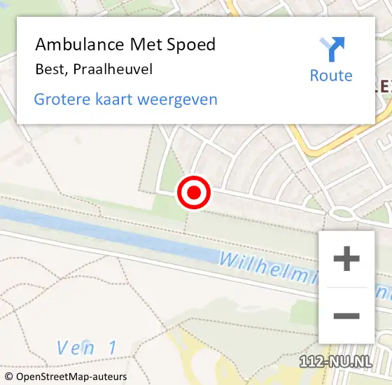 Locatie op kaart van de 112 melding: Ambulance Met Spoed Naar Best, Praalheuvel op 14 december 2016 15:06